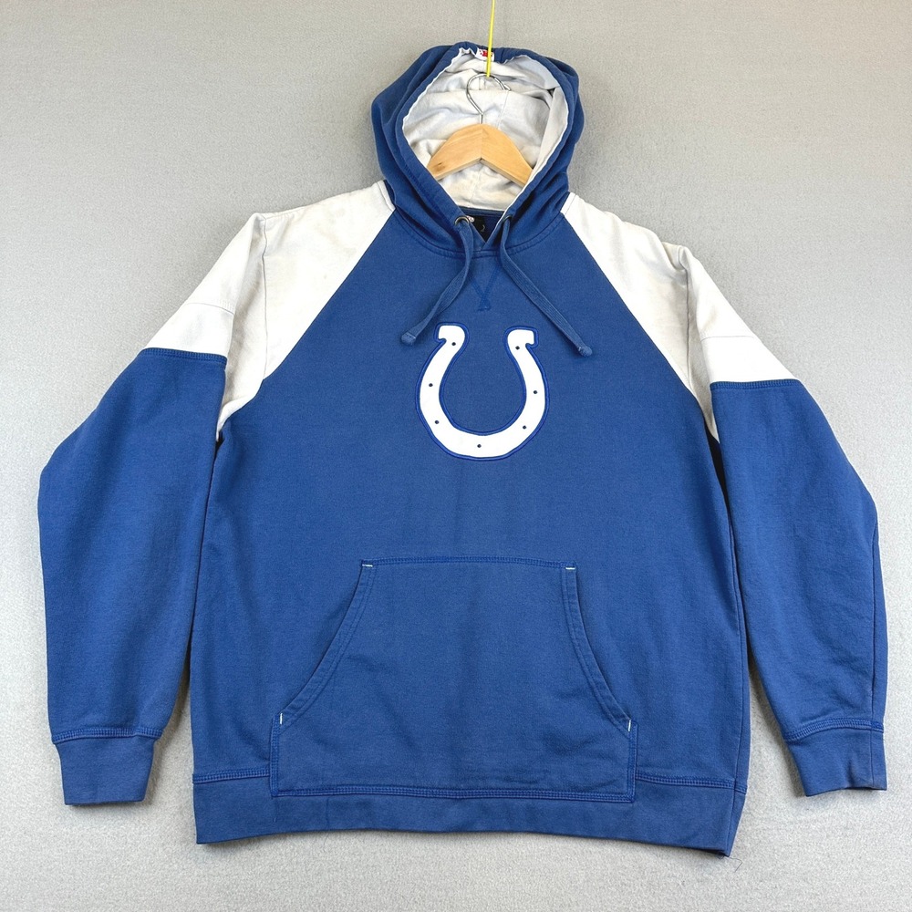 NFL Team Apparel Indianapolis Colts Hoodie Mens L Blue White Raglan Pullover
